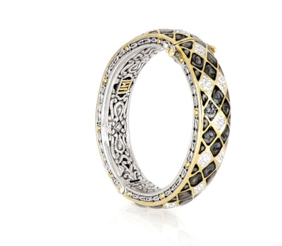 Lattice Collection - Black Abalone Edition - Pavé Hinged Bangle Bracelet