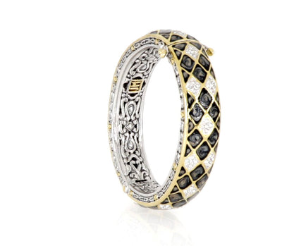 Lattice Collection - Black Abalone Edition - Pavé Hinged Bangle Bracelet