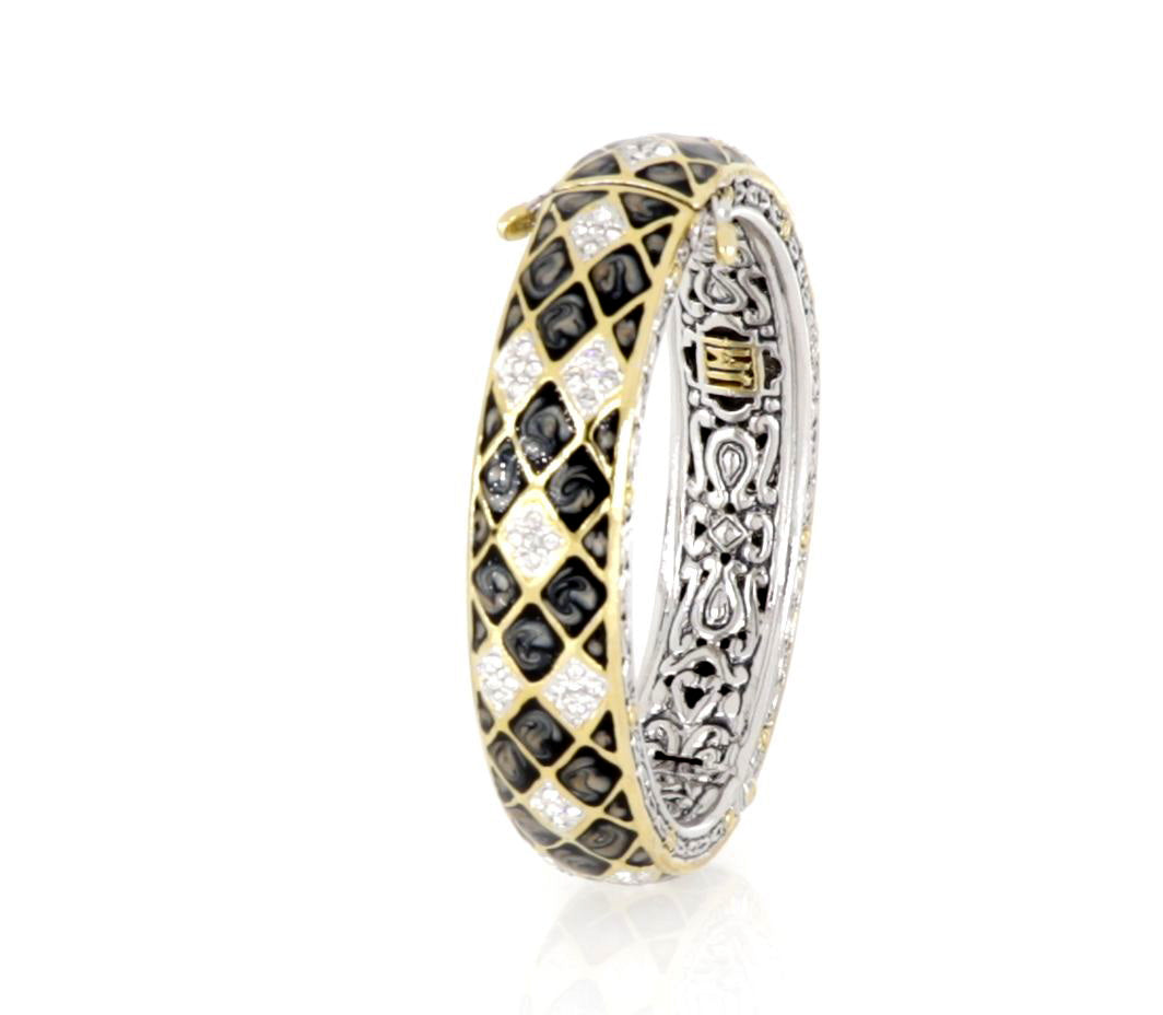 Lattice Collection - Black Abalone Edition - Pavé Hinged Bangle Bracelet