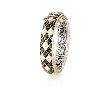 Lattice Collection - Black Abalone Edition - Pavé Hinged Bangle Bracelet