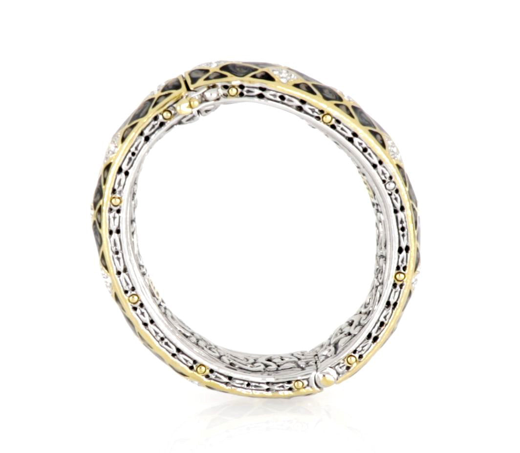 Lattice Collection - Black Abalone Edition - Pavé Hinged Bangle Bracelet