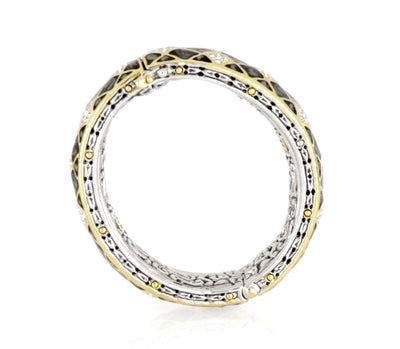 Lattice Collection - Black Abalone Edition - Pavé Hinged Bangle Bracelet