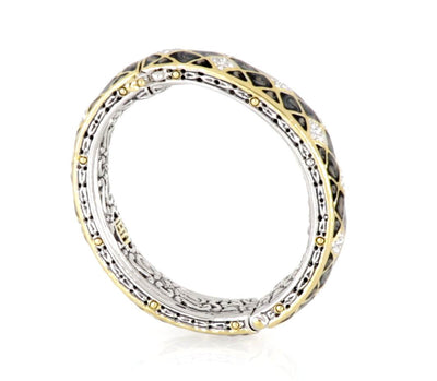 Lattice Collection - Black Abalone Edition - Pavé Hinged Bangle Bracelet