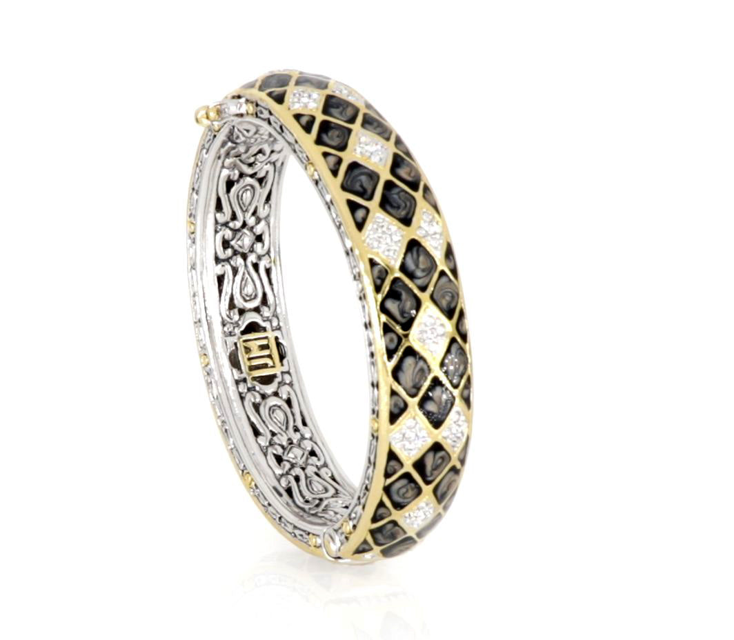 Lattice Collection - Black Abalone Edition - Pavé Hinged Bangle Bracelet