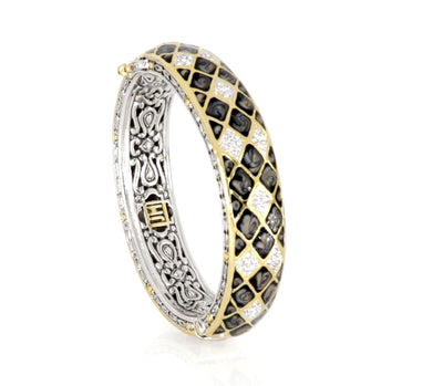 Lattice Collection - Black Abalone Edition - Pavé Hinged Bangle Bracelet