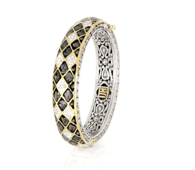 Lattice Collection - Black Abalone Edition - Pavé Hinged Bangle Bracelet